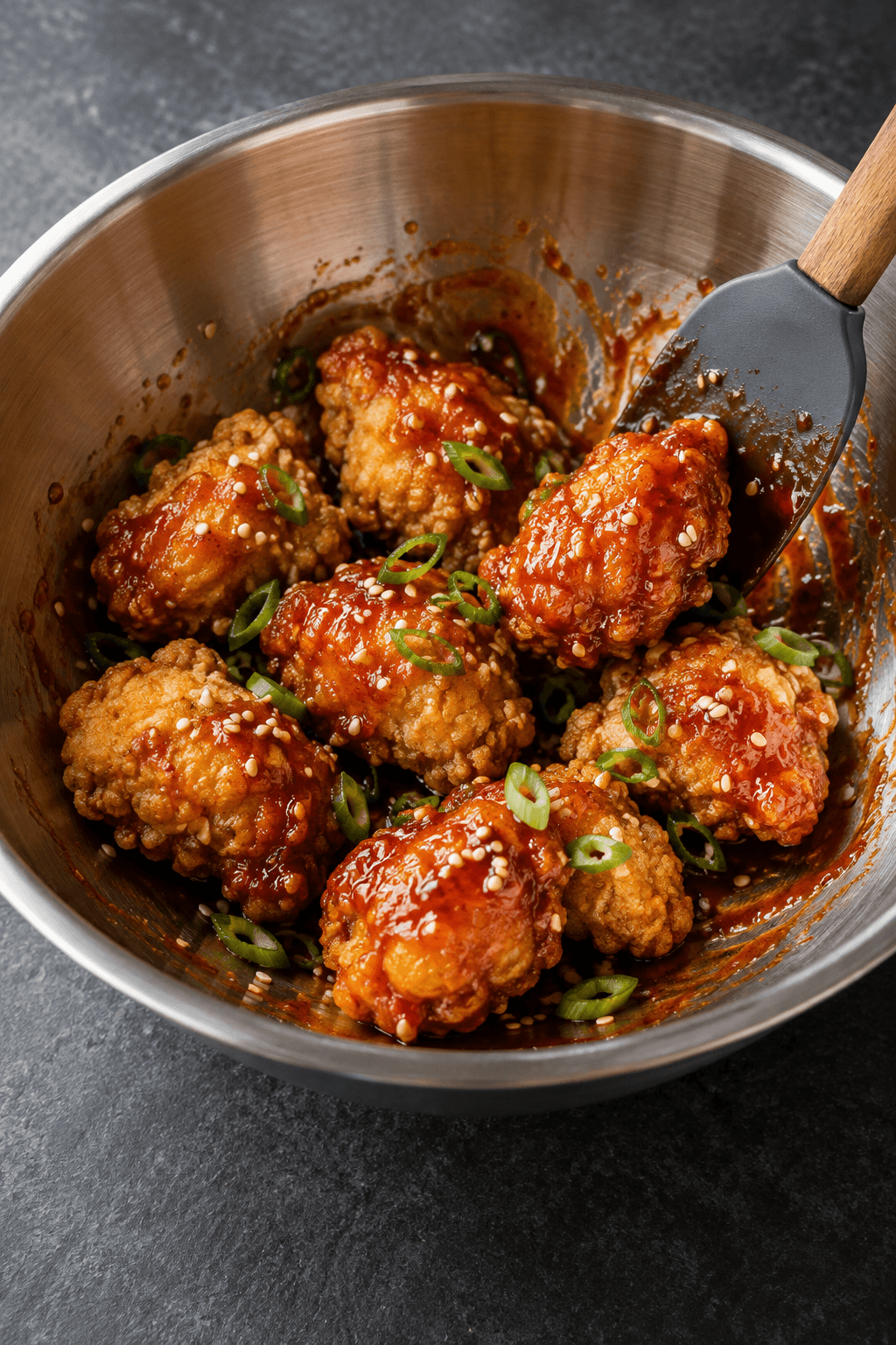 Otte sprøde lyssejbidder vendes kort i blank gochujang-limeglaze med sesam