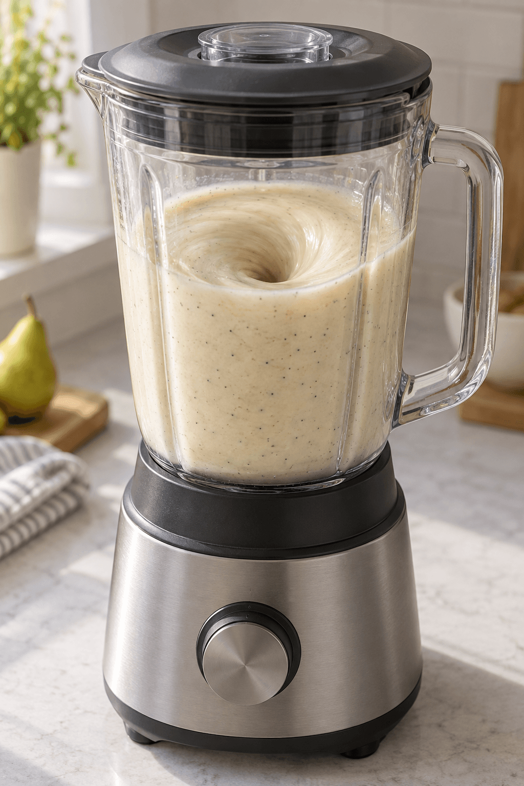 Vaniljeproteindrik blendes til en glat hvirvel i én blender