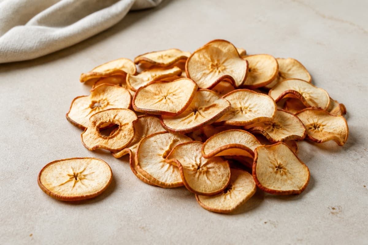 Æblechips fotograferet i naturligt nordisk køkkenlys