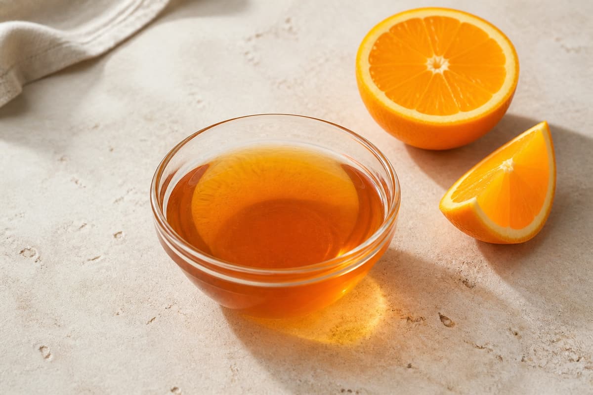 Appelsinsirup fotograferet i naturligt nordisk køkkenlys