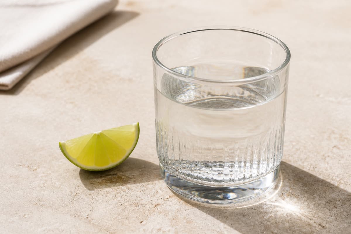 Blanco tequila fotograferet i naturligt nordisk køkkenlys