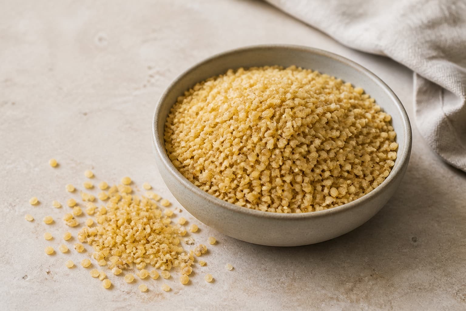 Bulgur fotograferet i naturligt nordisk køkkenlys