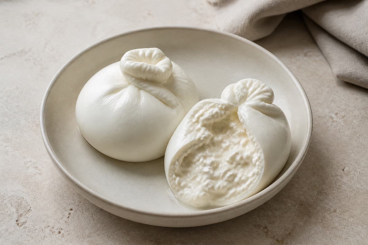 Burrata fotograferet i naturligt nordisk køkkenlys