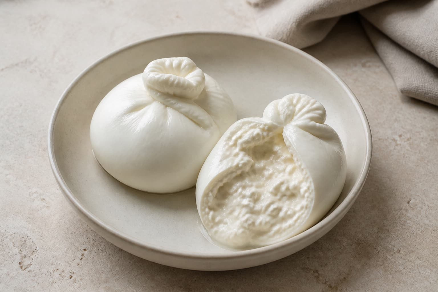 Burrata fotograferet i naturligt nordisk køkkenlys