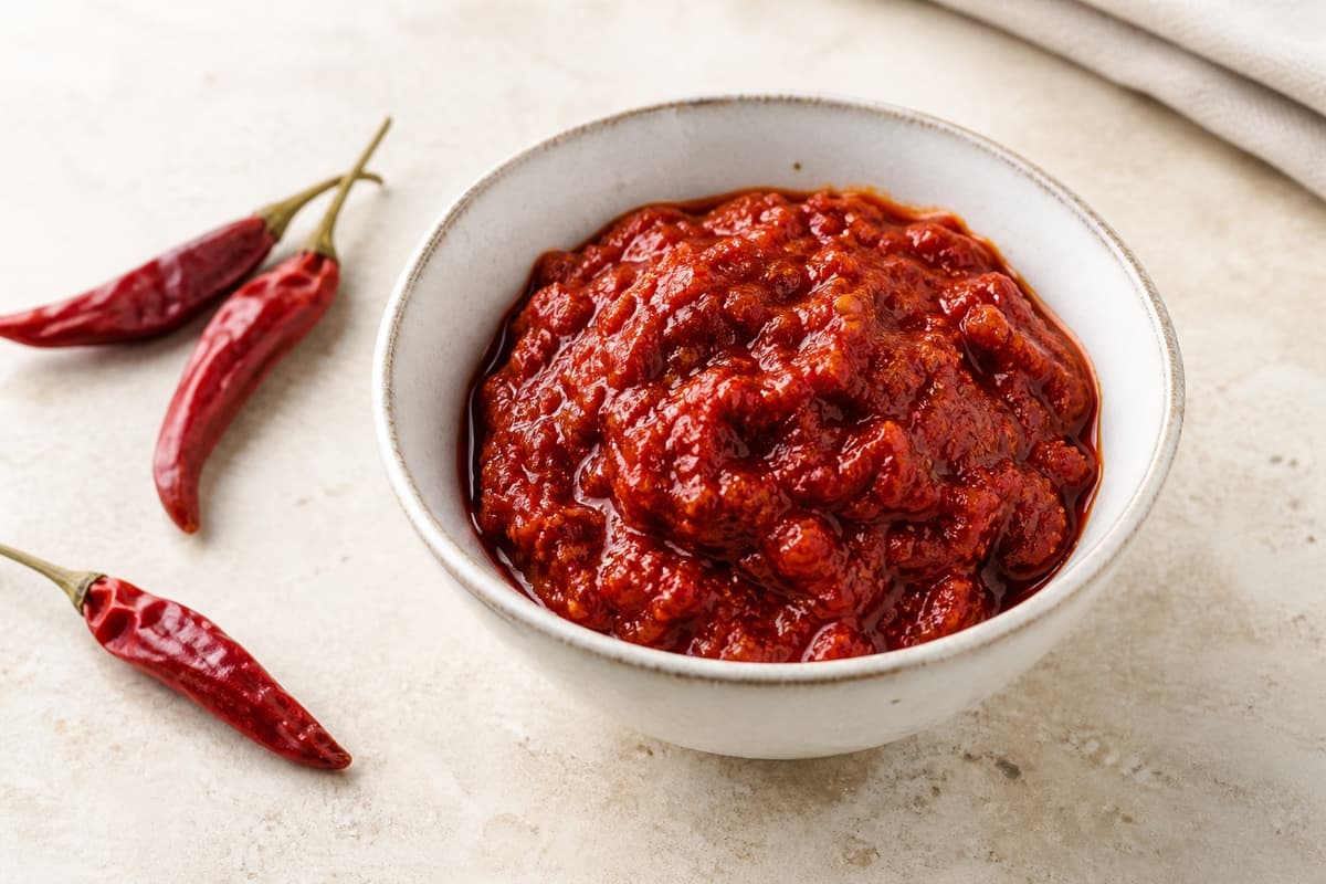 Calabrisk chilipasta fotograferet i naturligt nordisk køkkenlys