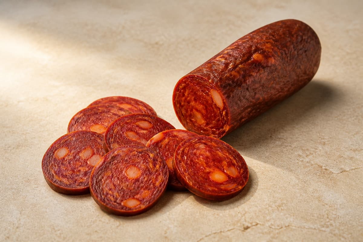 Chorizo fotograferet i naturligt nordisk køkkenlys