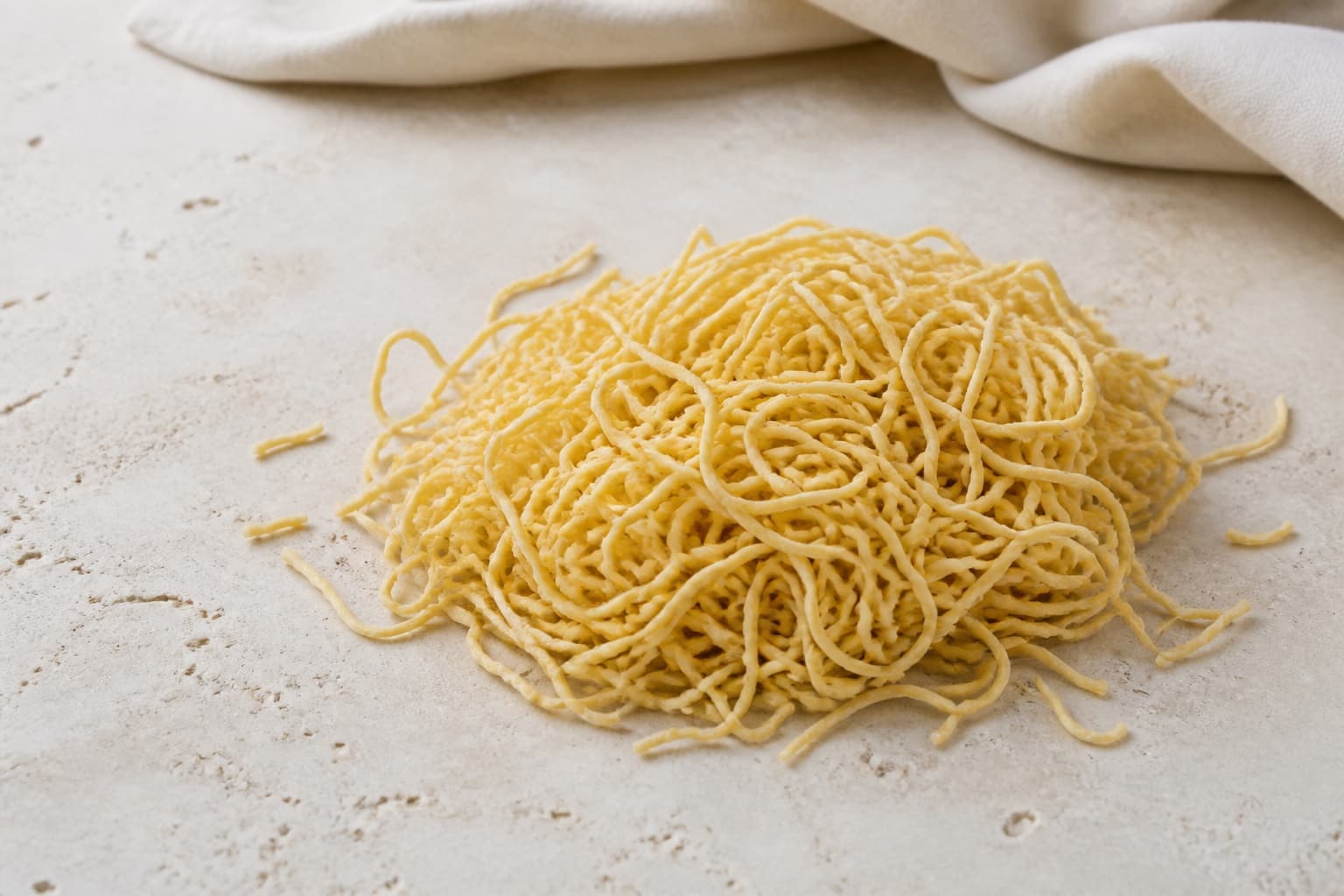Chow mein nudler fotograferet i naturligt nordisk køkkenlys