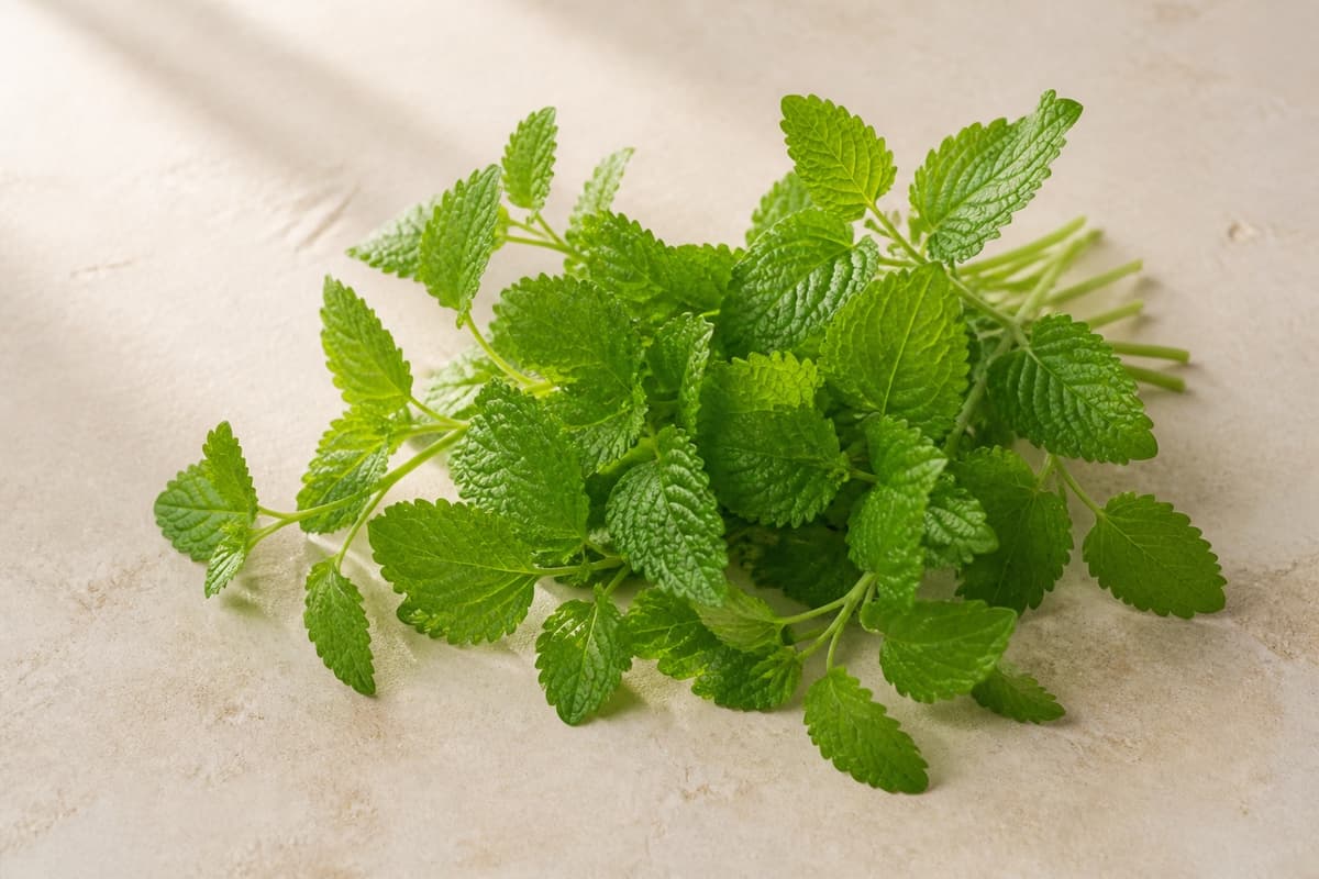 Citronmelisse fotograferet i naturligt nordisk køkkenlys