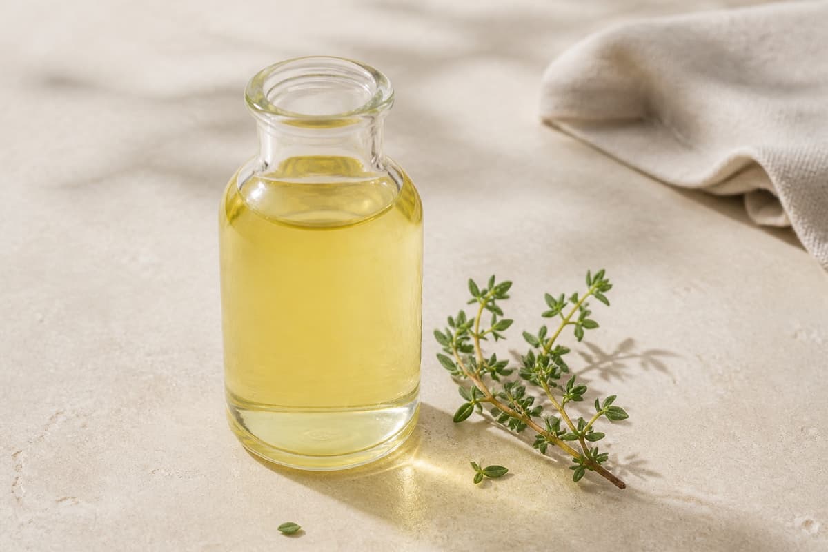 Citrontimiansirup fotograferet i naturligt nordisk køkkenlys