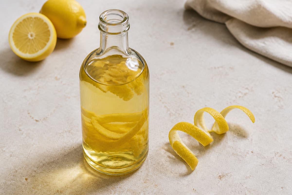 Citrusvodka fotograferet i naturligt nordisk køkkenlys