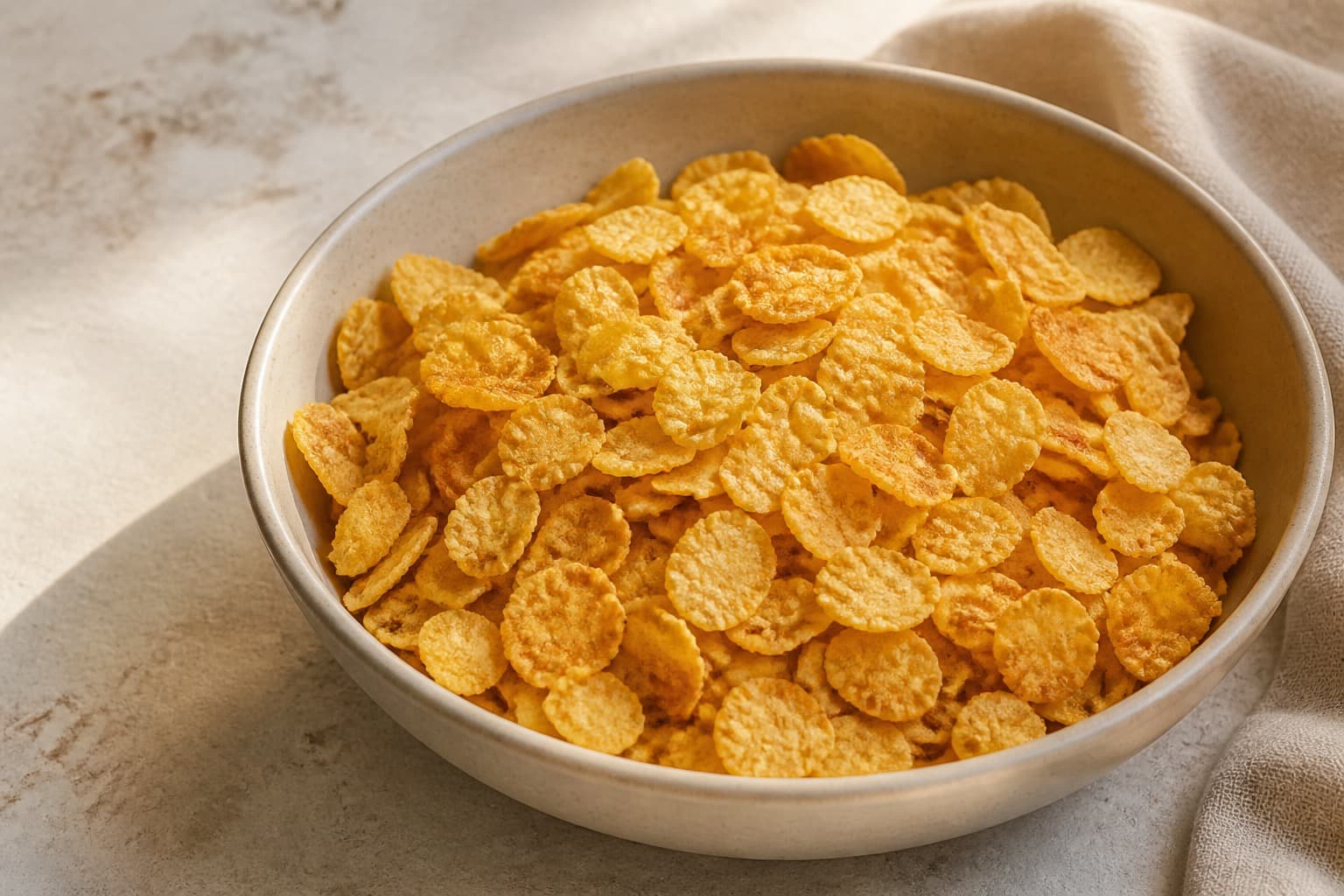 Cornflakes fotograferet i naturligt nordisk køkkenlys