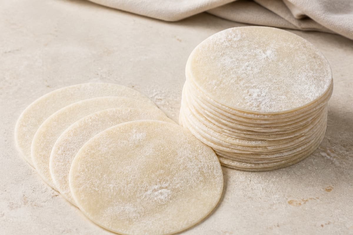 Dumplingdejskiver fotograferet i naturligt nordisk køkkenlys