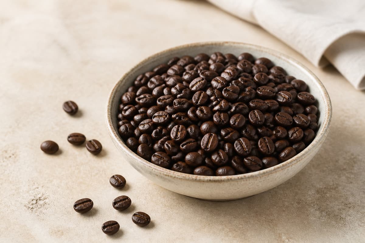Espressobønne fotograferet i naturligt nordisk køkkenlys