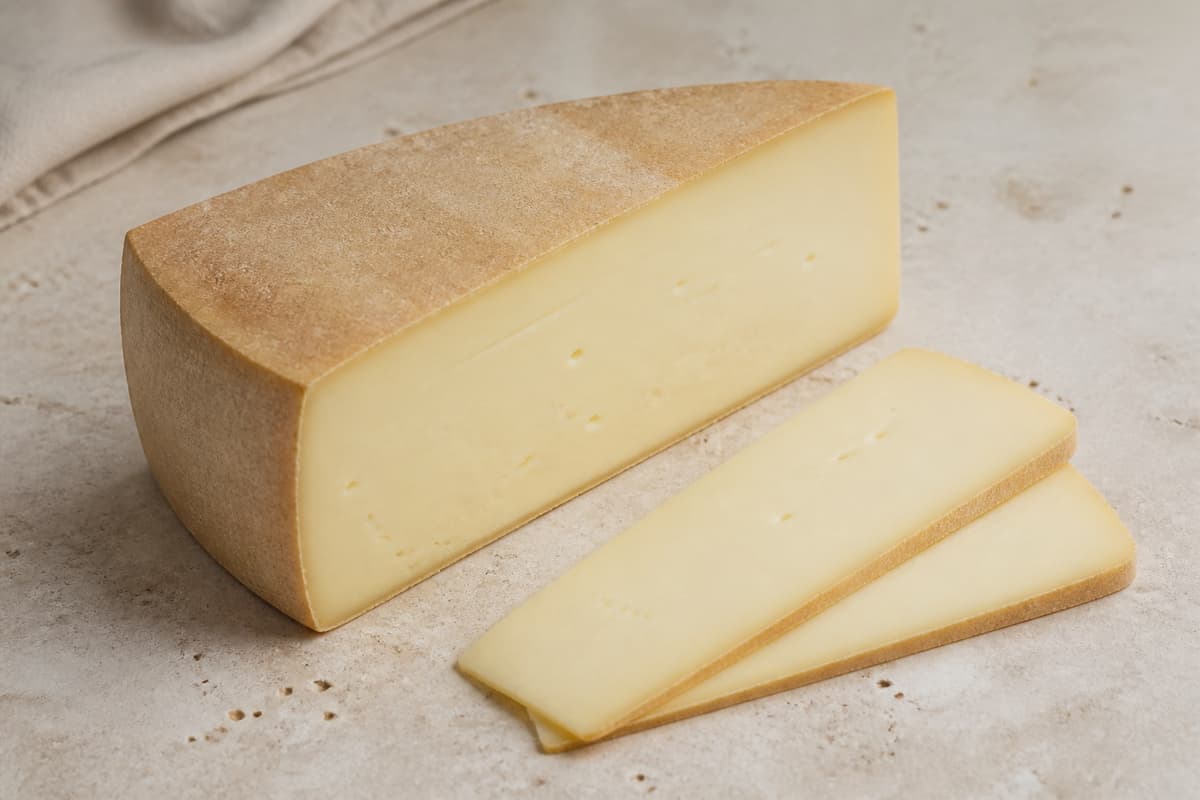 Pasteuriseret fontina fotograferet i naturligt nordisk køkkenlys