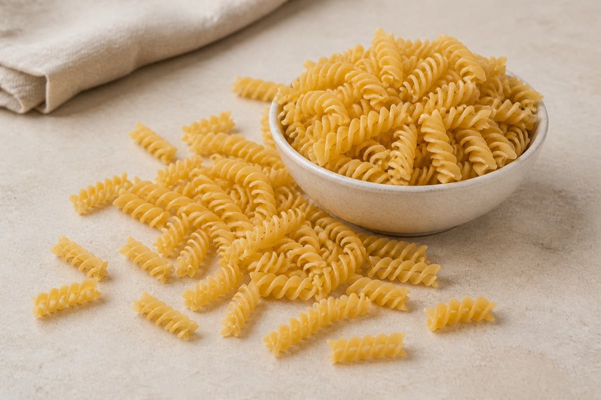 Fusilli fotograferet i naturligt nordisk køkkenlys