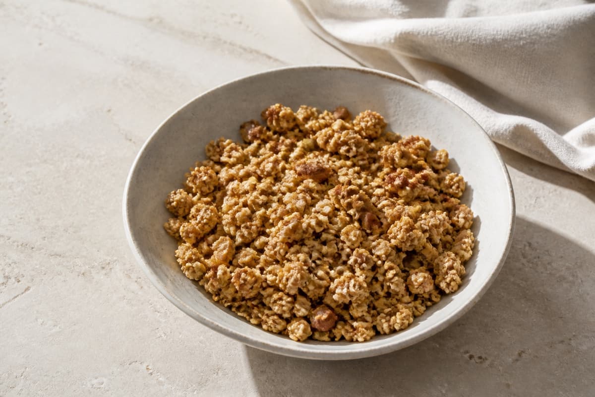 Granola fotograferet i naturligt nordisk køkkenlys