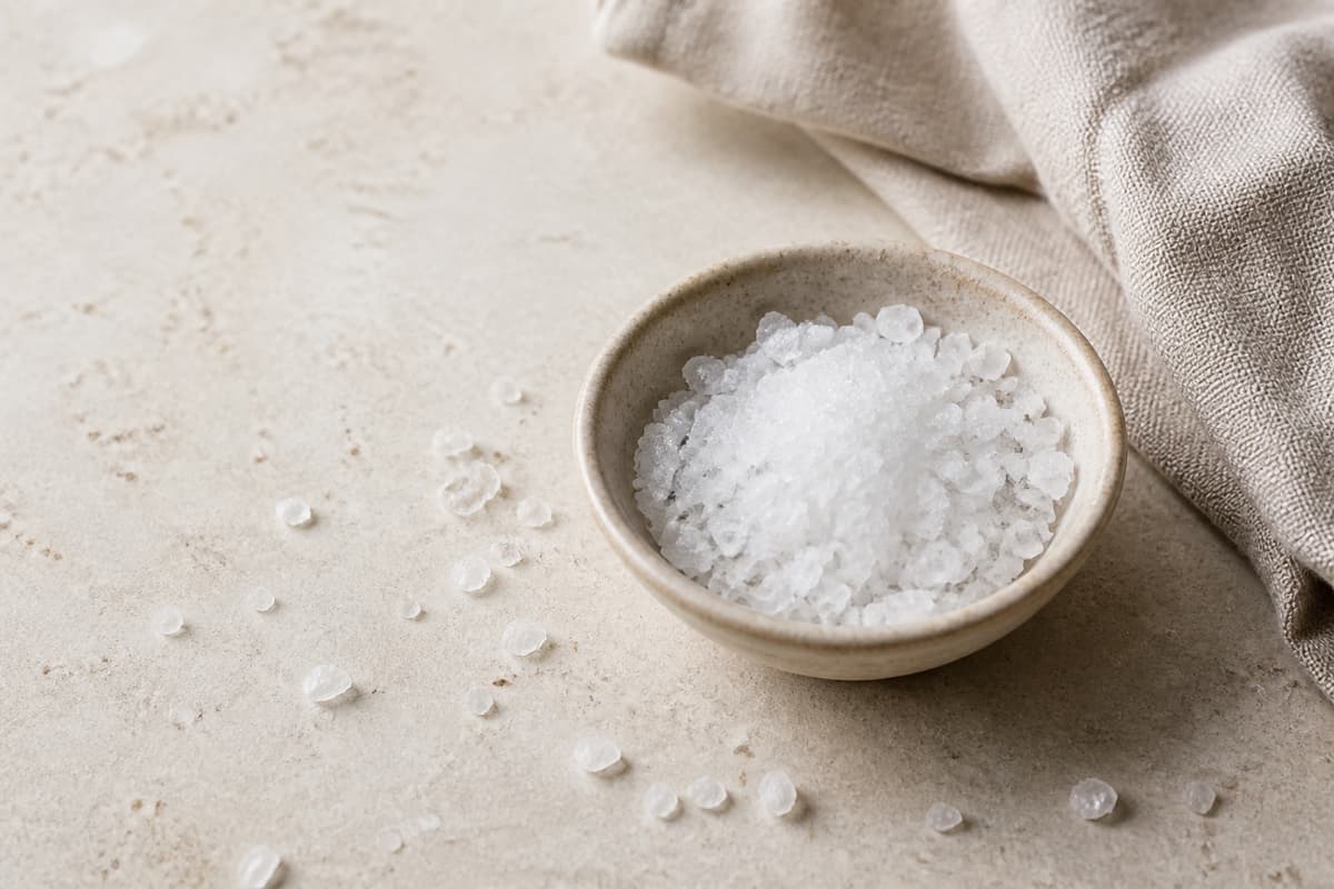 Groft salt fotograferet i naturligt nordisk køkkenlys