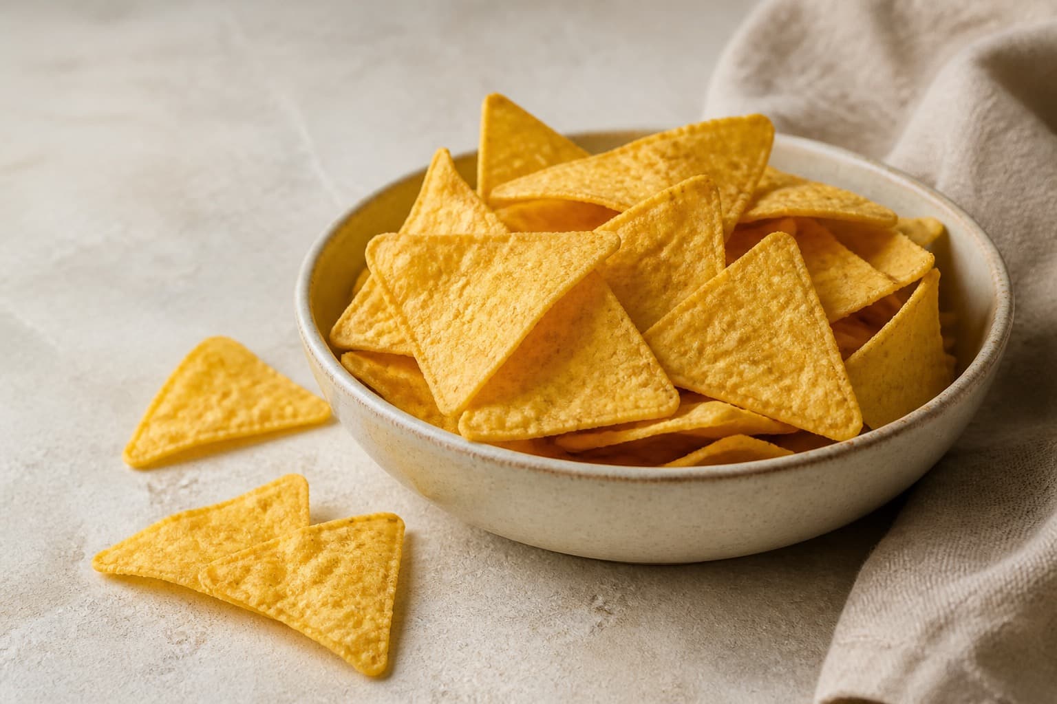 Gule majschips fotograferet i naturligt nordisk køkkenlys