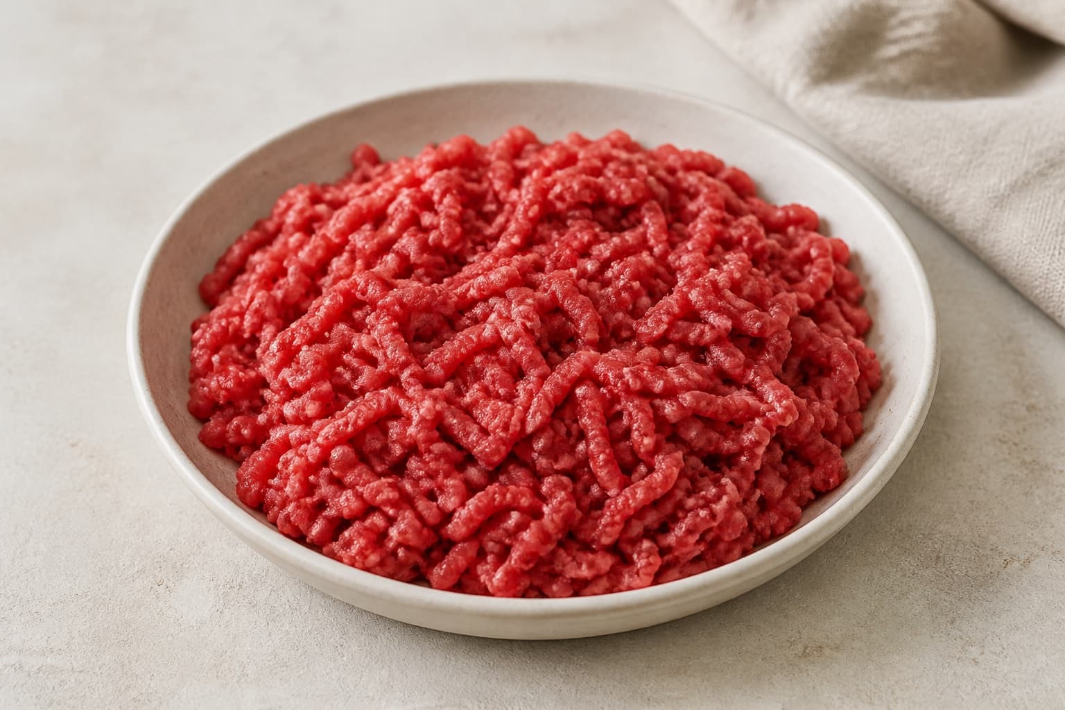 Hakket oksekød fotograferet i naturligt nordisk køkkenlys