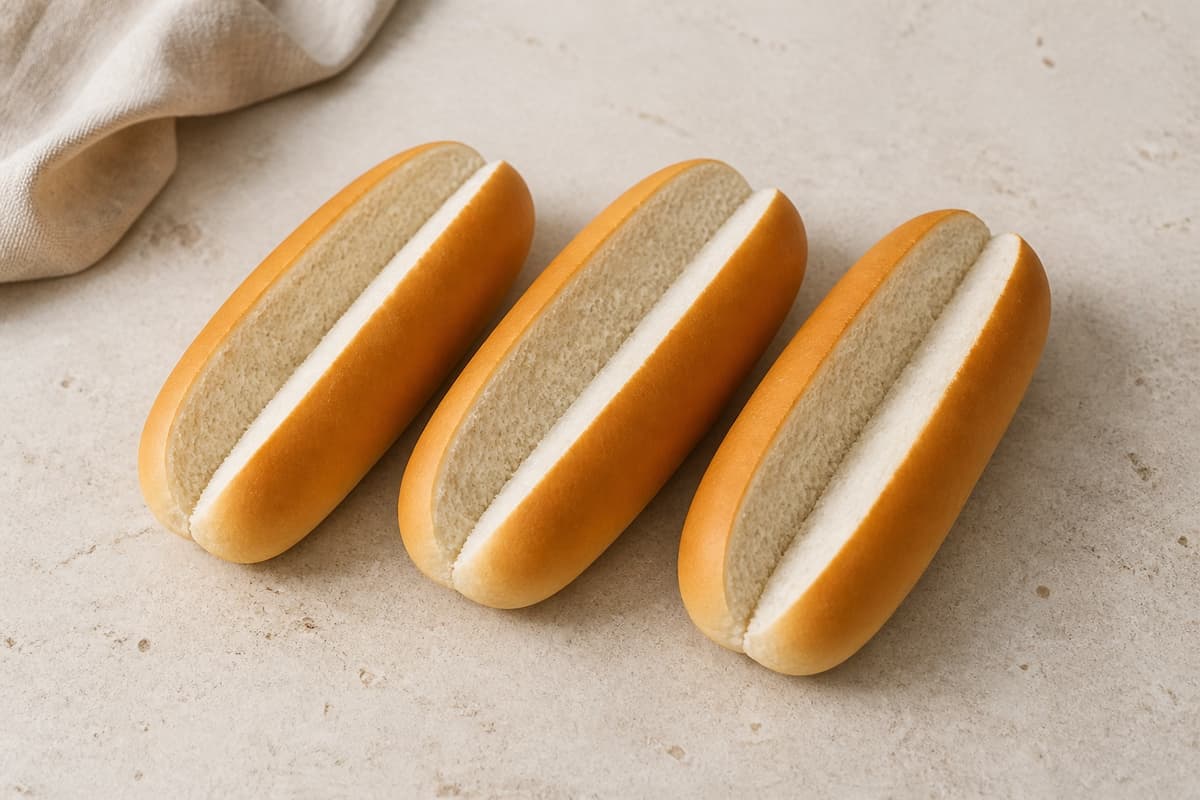 Hotdogbrød fotograferet i naturligt nordisk køkkenlys