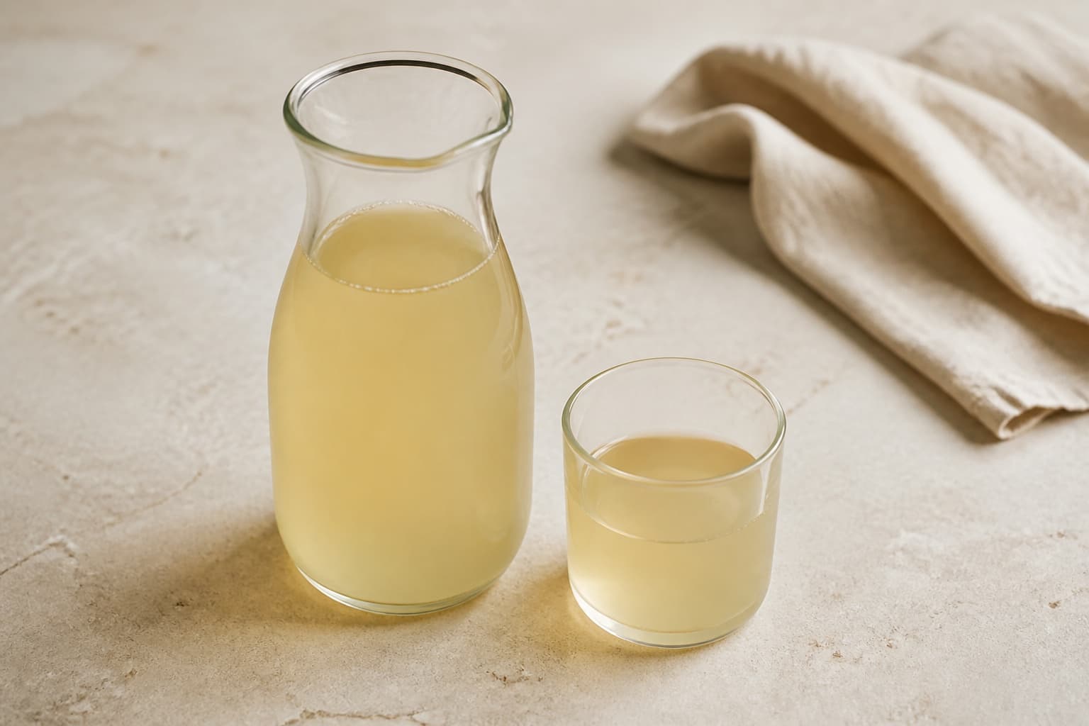 Hyldeblomstsaft fotograferet i naturligt nordisk køkkenlys