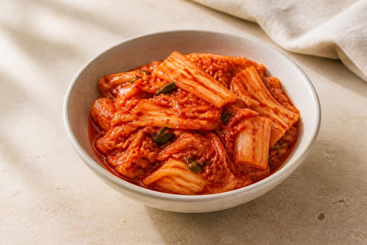 Kimchi fotograferet i naturligt nordisk køkkenlys