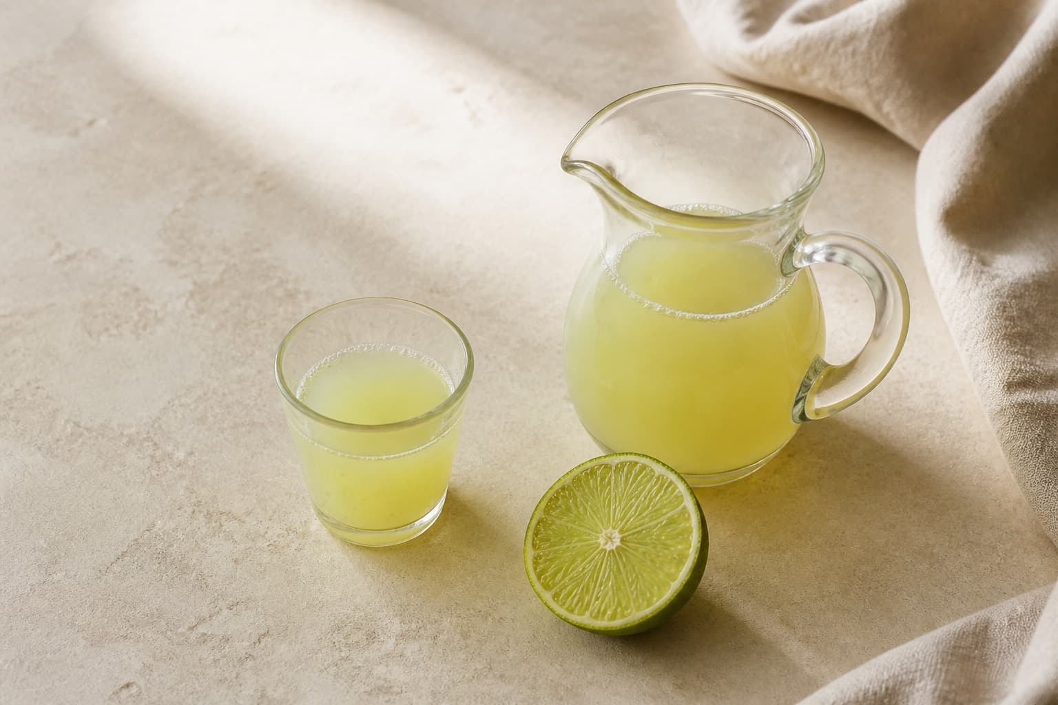Limesaft fotograferet i naturligt nordisk køkkenlys