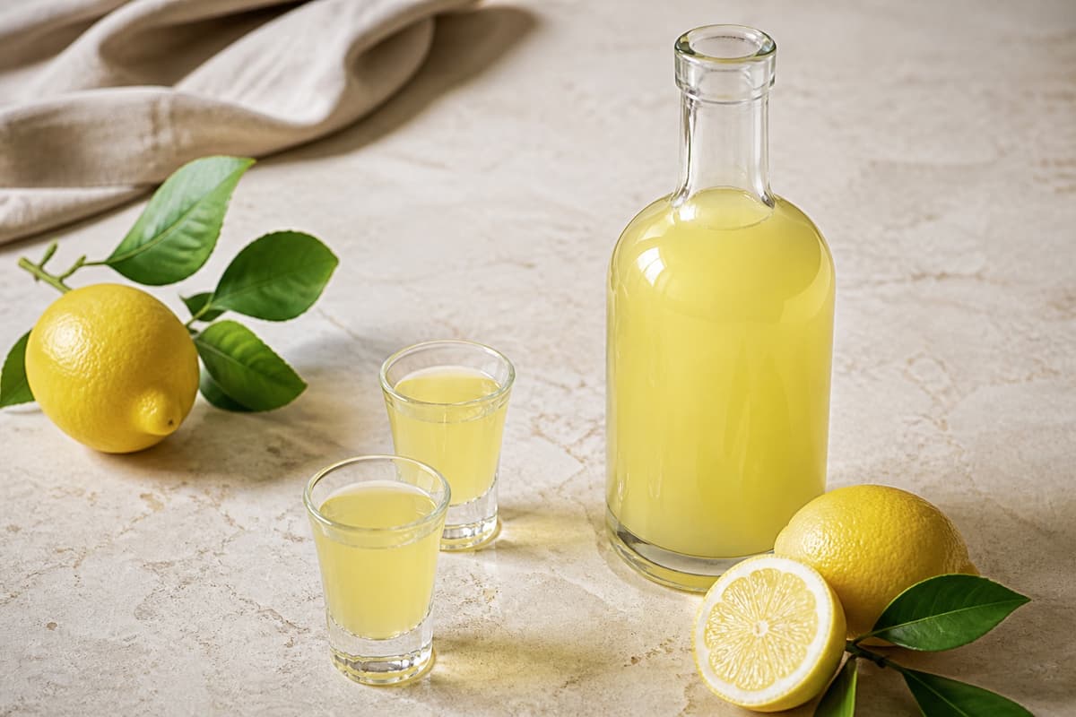 Limoncello fotograferet i naturligt nordisk køkkenlys
