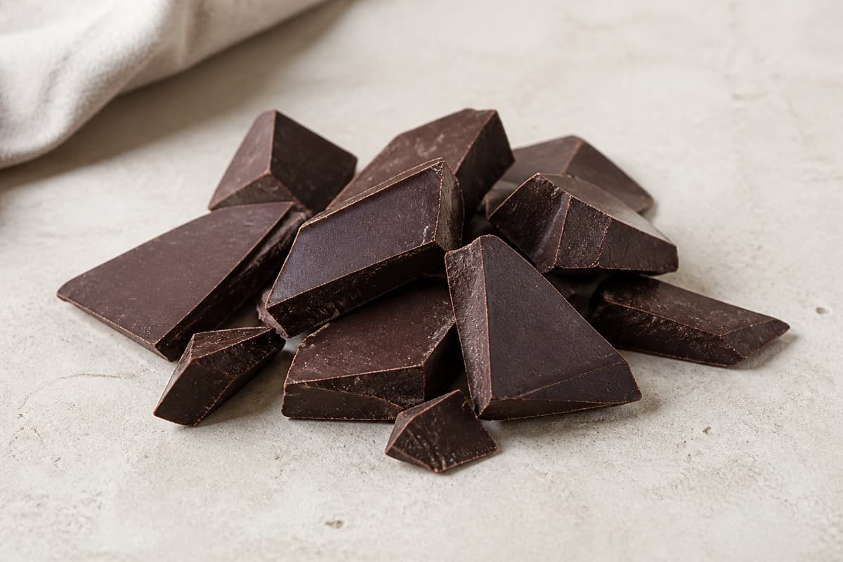 Mørk chokolade fotograferet i naturligt nordisk køkkenlys