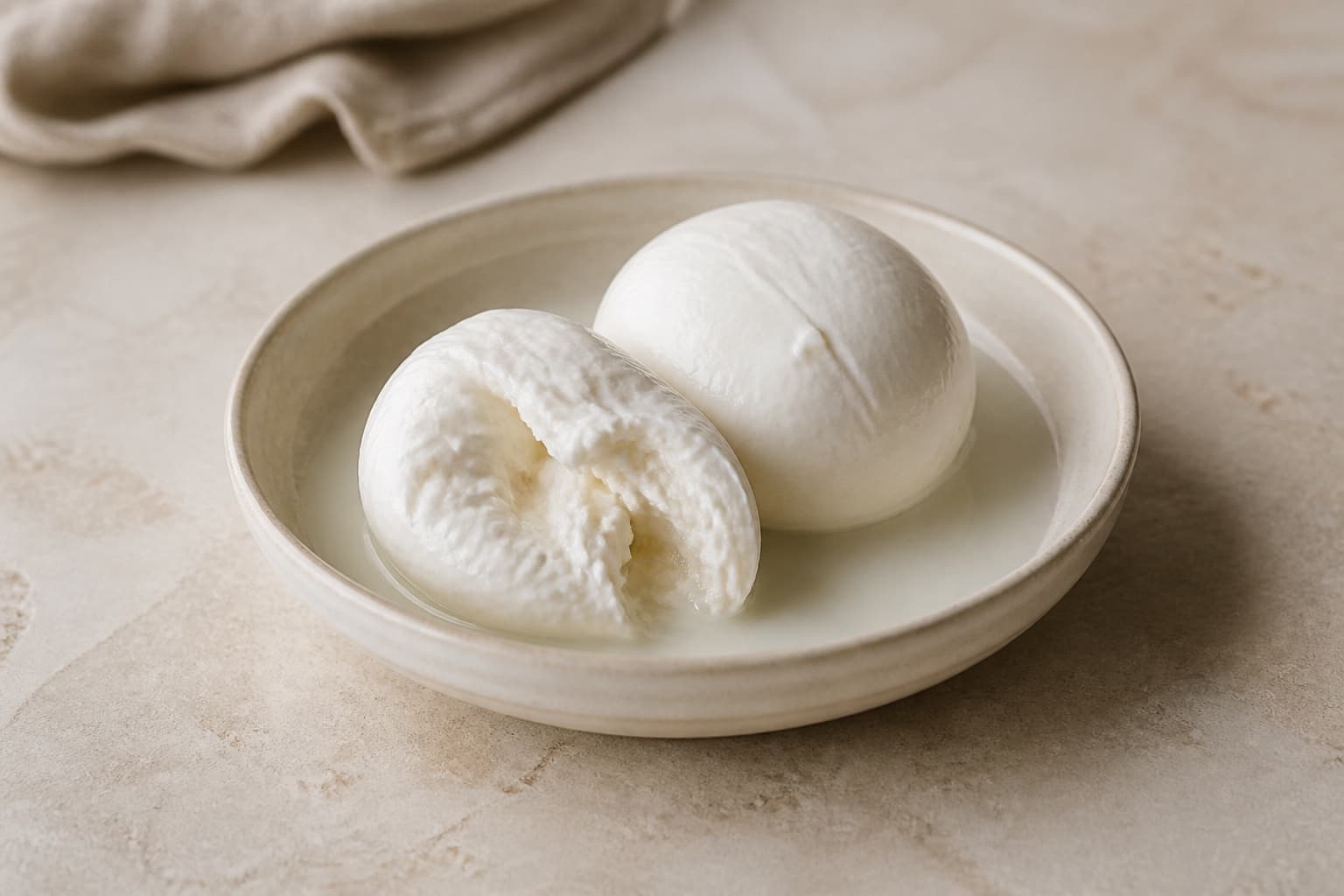Mozzarella fotograferet i naturligt nordisk køkkenlys