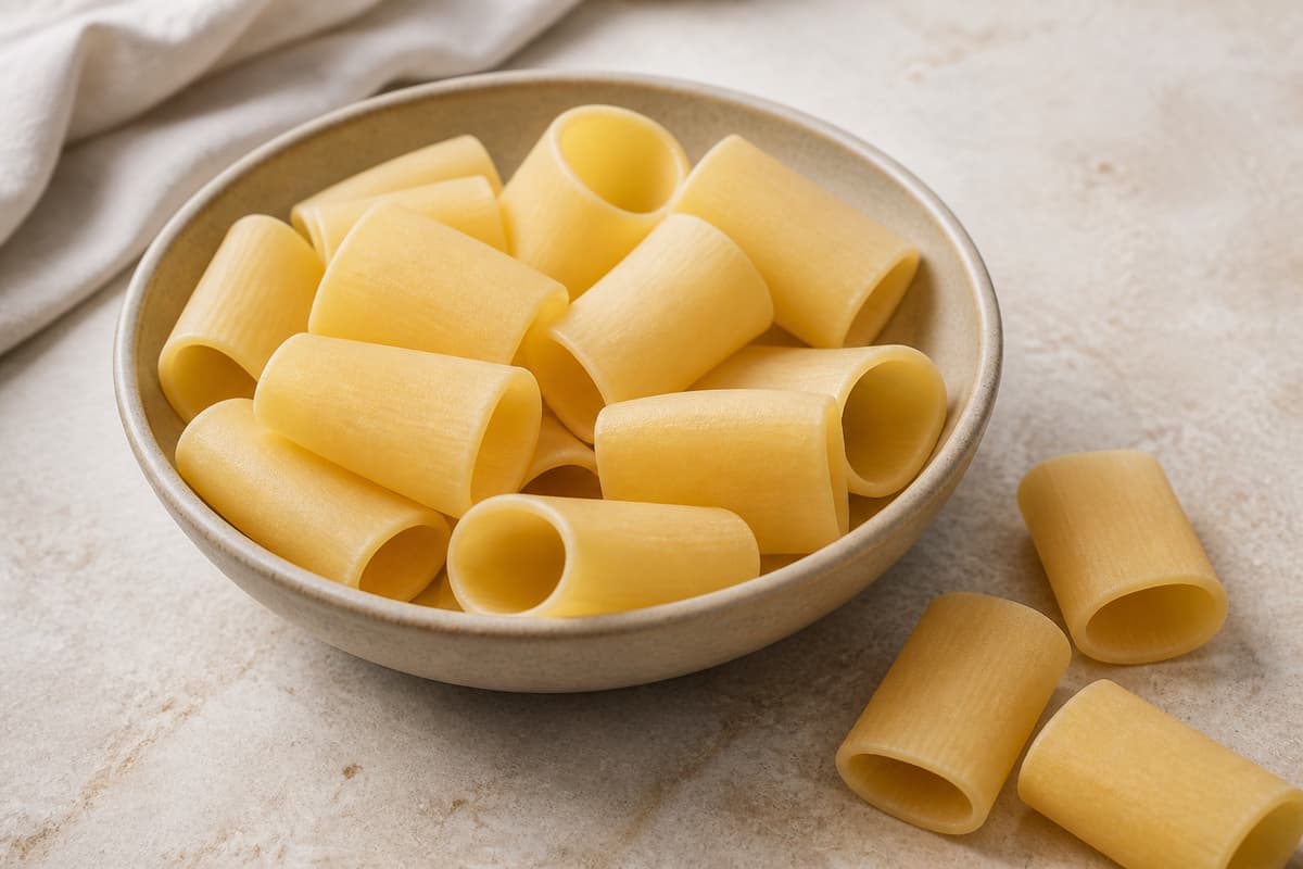 Paccheri pasta fotograferet i naturligt nordisk køkkenlys