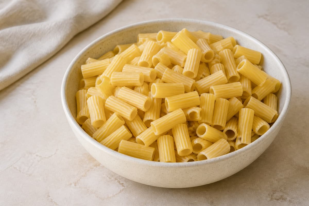 Tørret pasta fotograferet i naturligt nordisk køkkenlys