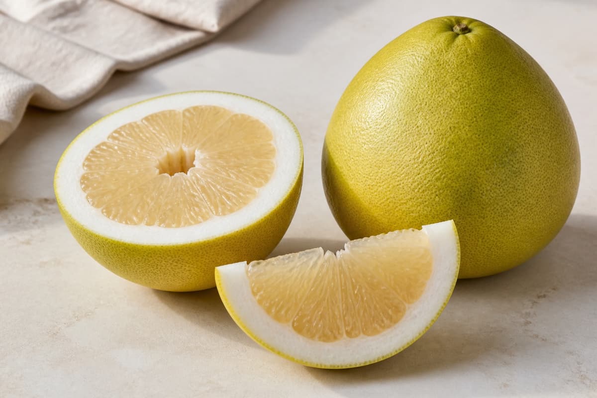 Pomelo fotograferet i naturligt nordisk køkkenlys