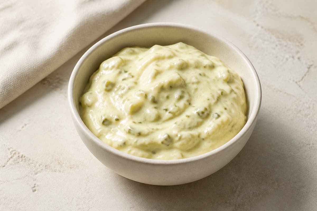Remoulade fotograferet i naturligt nordisk køkkenlys
