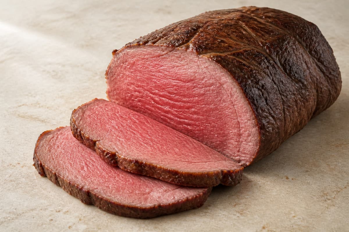 Roastbeef fotograferet i naturligt nordisk køkkenlys