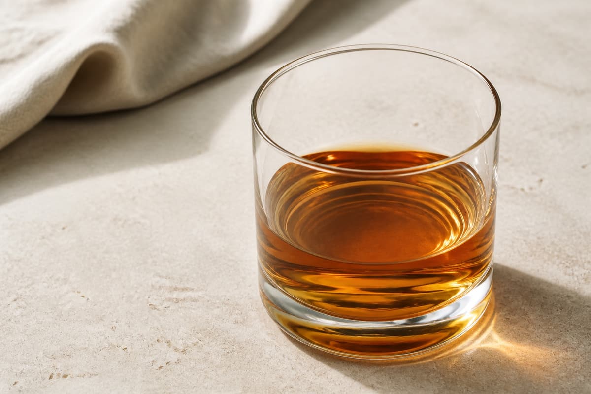 Rye whisky fotograferet i naturligt nordisk køkkenlys