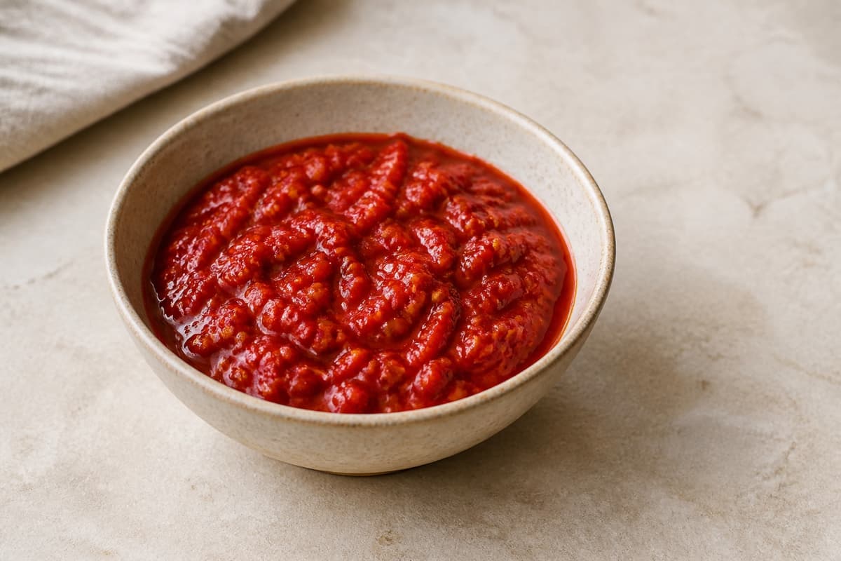 Sambal oelek fotograferet i naturligt nordisk køkkenlys