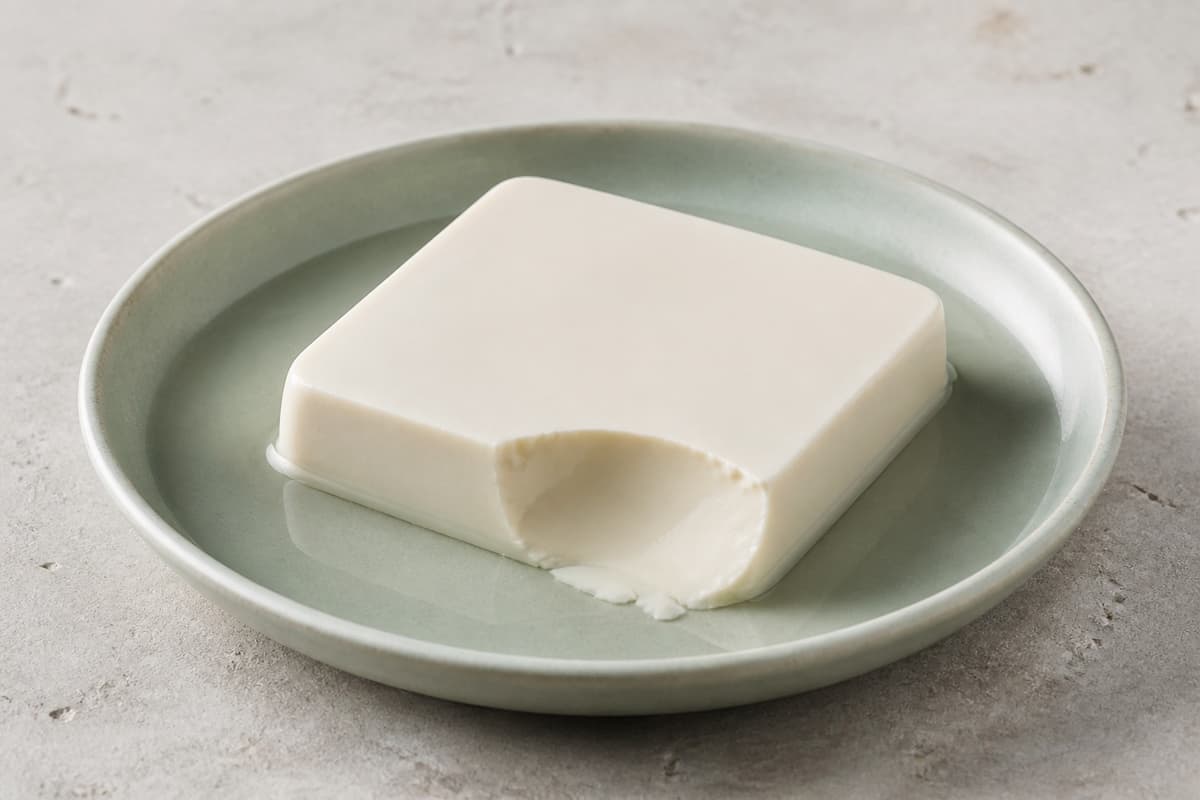 Silketofu fotograferet i naturligt nordisk køkkenlys