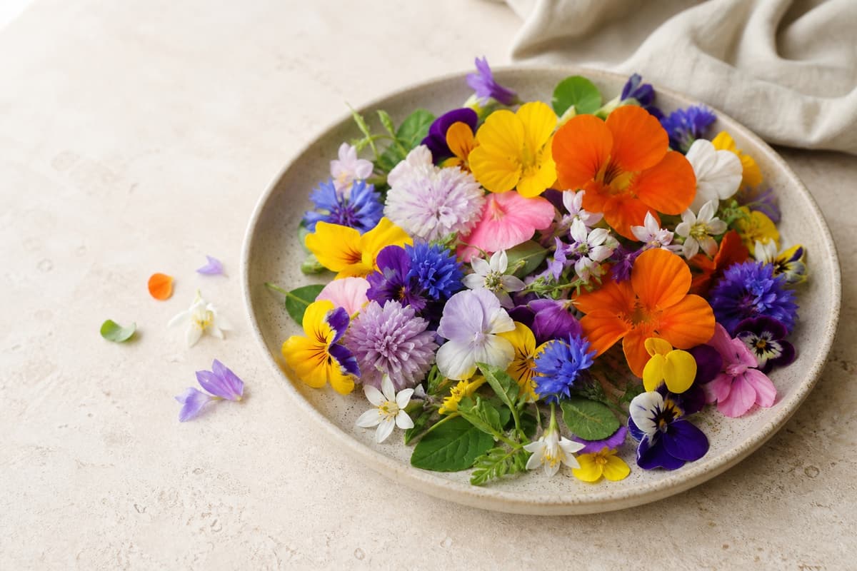Spiselige blomster fotograferet i naturligt nordisk køkkenlys