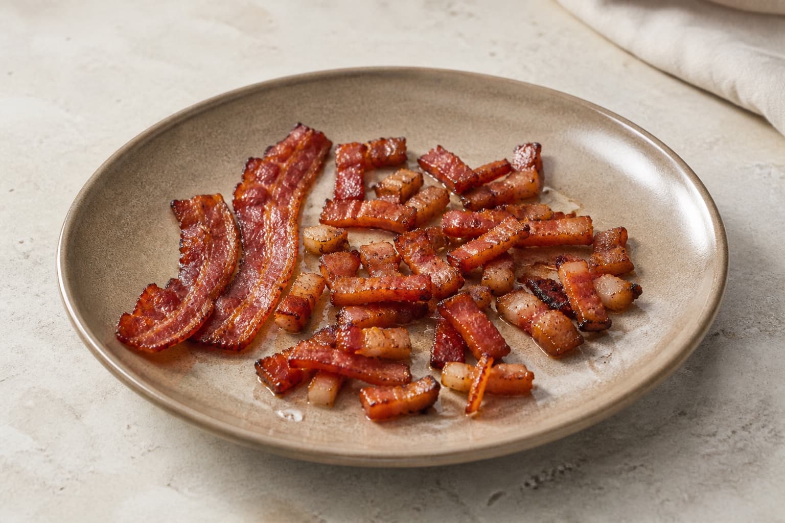 Sprødstegt bacon fotograferet i naturligt nordisk køkkenlys