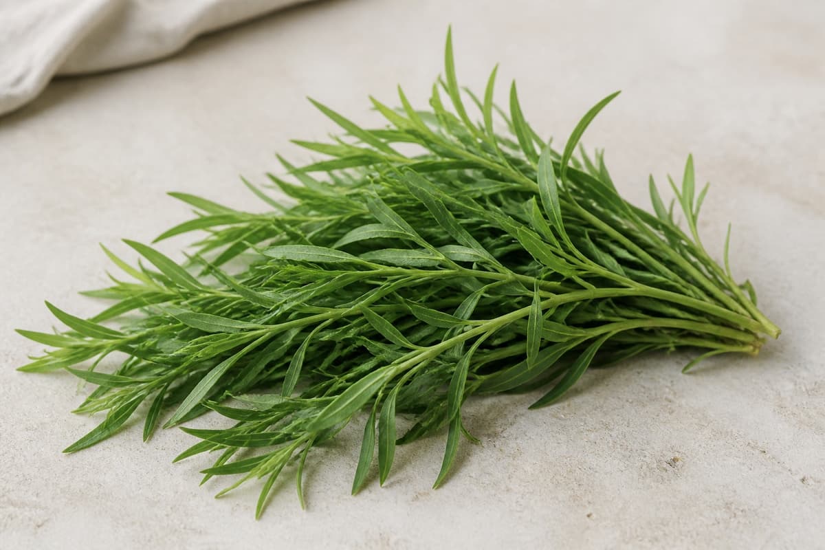 Frisk tarragon fotograferet i naturligt nordisk køkkenlys